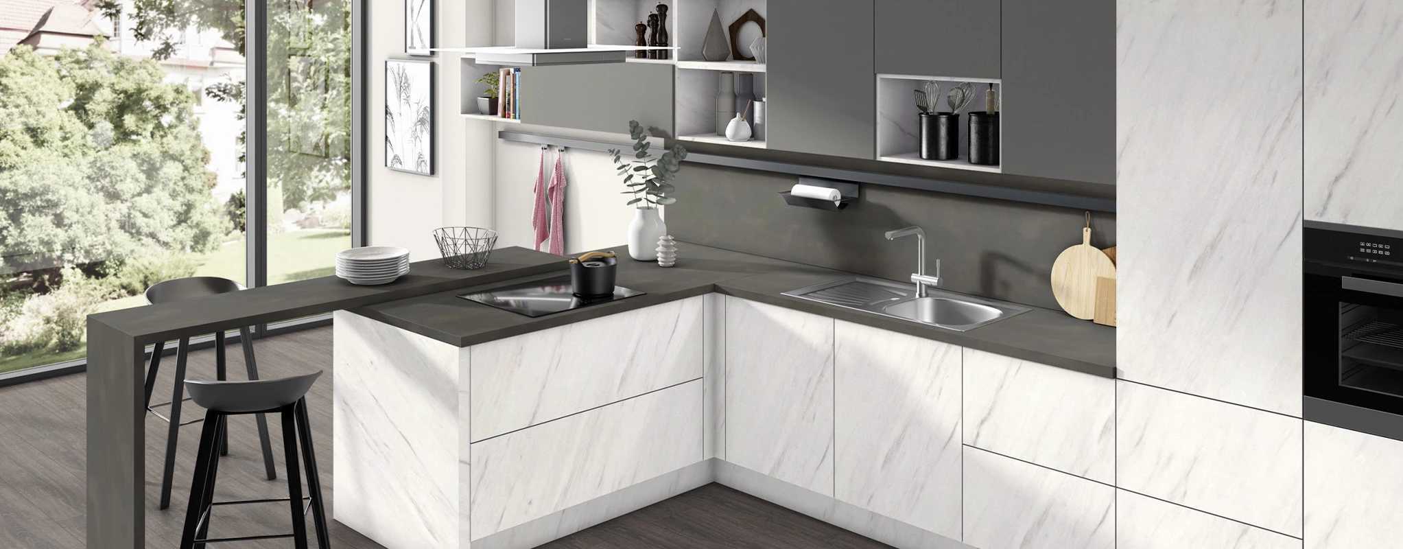 Milano White Levanto Marble and Onyx Grey